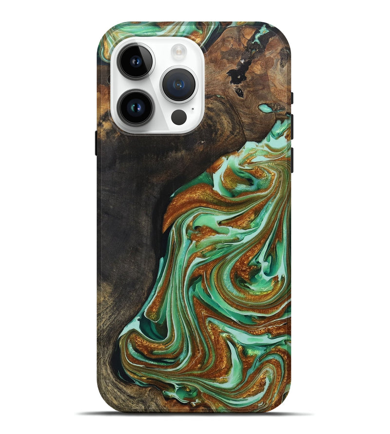 iPhone 15 Pro Max Wood+Resin Live Edge Phone Case - Blakely (Green, 703773)