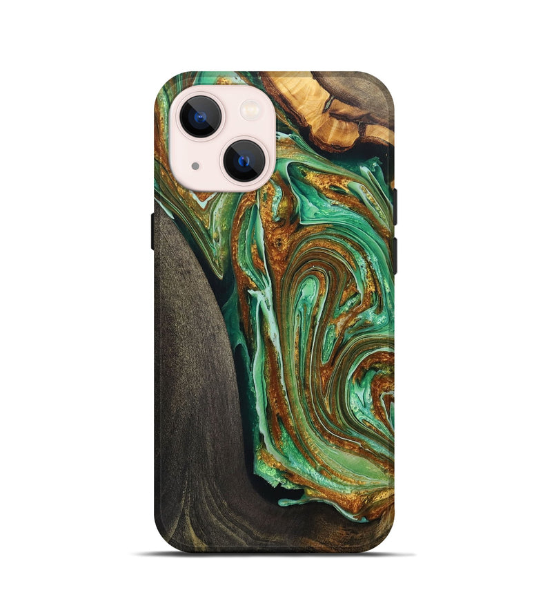 iPhone 13 mini Wood+Resin Live Edge Phone Case - Howard (Green, 703774)