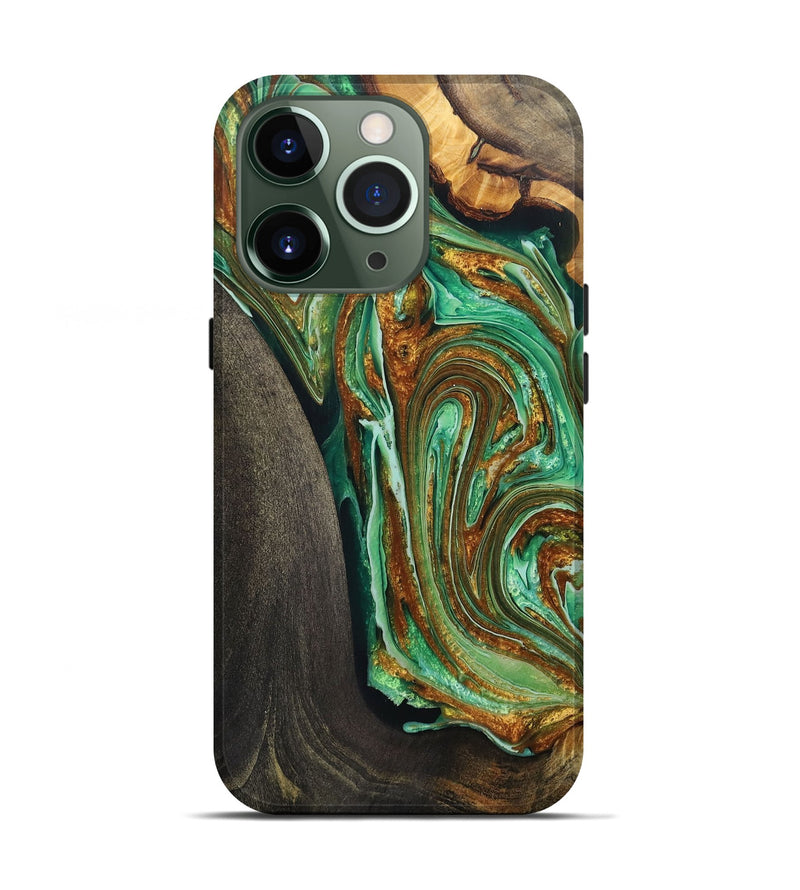 iPhone 13 Pro Wood+Resin Live Edge Phone Case - Howard (Green, 703774)