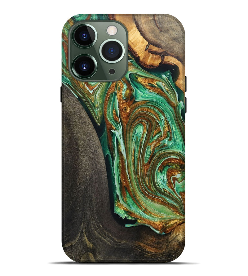 iPhone 13 Pro Max Wood+Resin Live Edge Phone Case - Howard (Green, 703774)