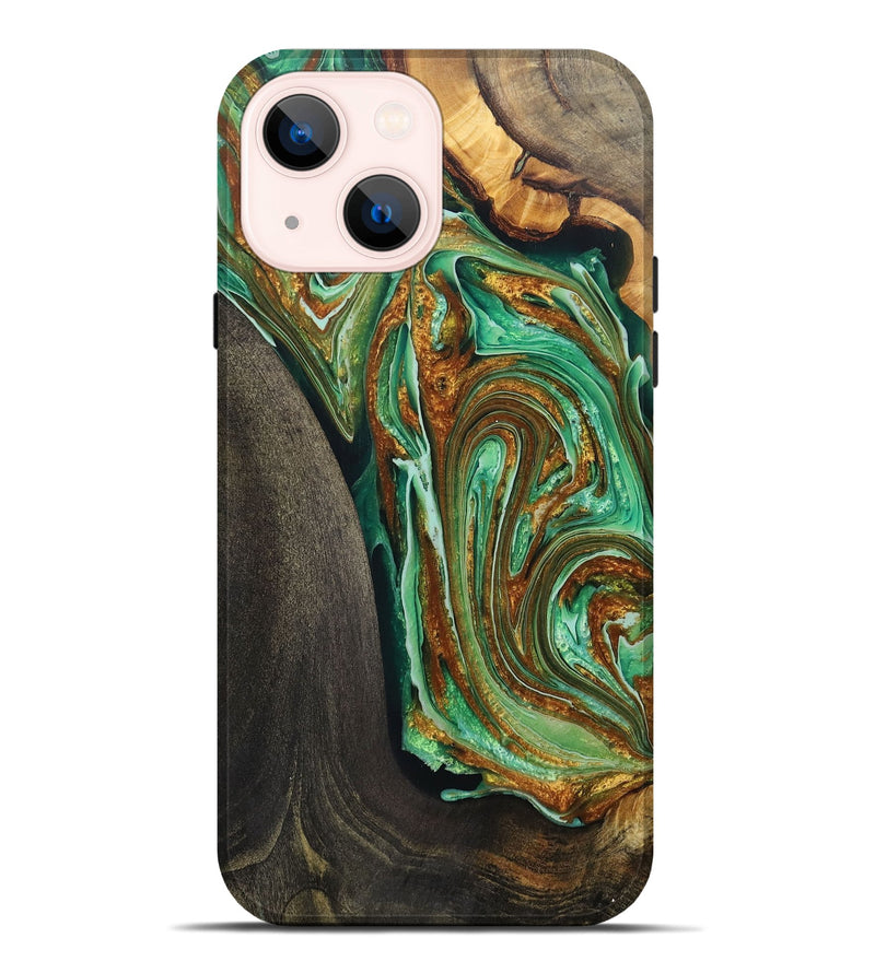 iPhone 14 Plus Wood+Resin Live Edge Phone Case - Howard (Green, 703774)