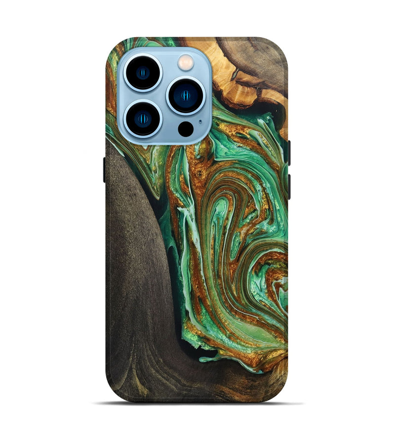 iPhone 14 Pro Wood+Resin Live Edge Phone Case - Howard (Green, 703774)