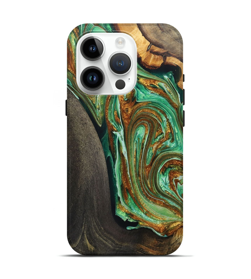 iPhone 15 Pro Wood+Resin Live Edge Phone Case - Howard (Green, 703774)