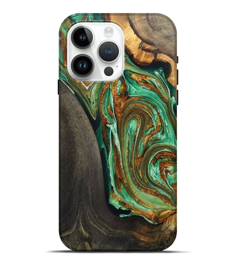 iPhone 15 Pro Max Wood+Resin Live Edge Phone Case - Howard (Green, 703774)