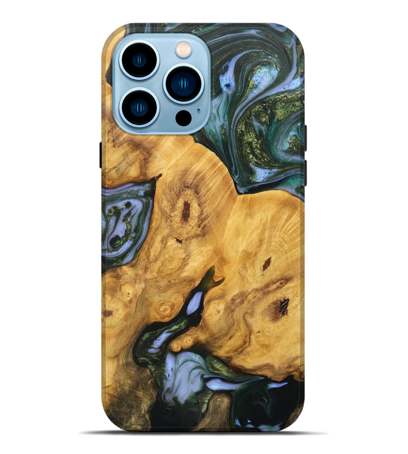 iPhone 14 Pro Max Wood+Resin Live Edge Phone Case - Bill (Green, 703777)