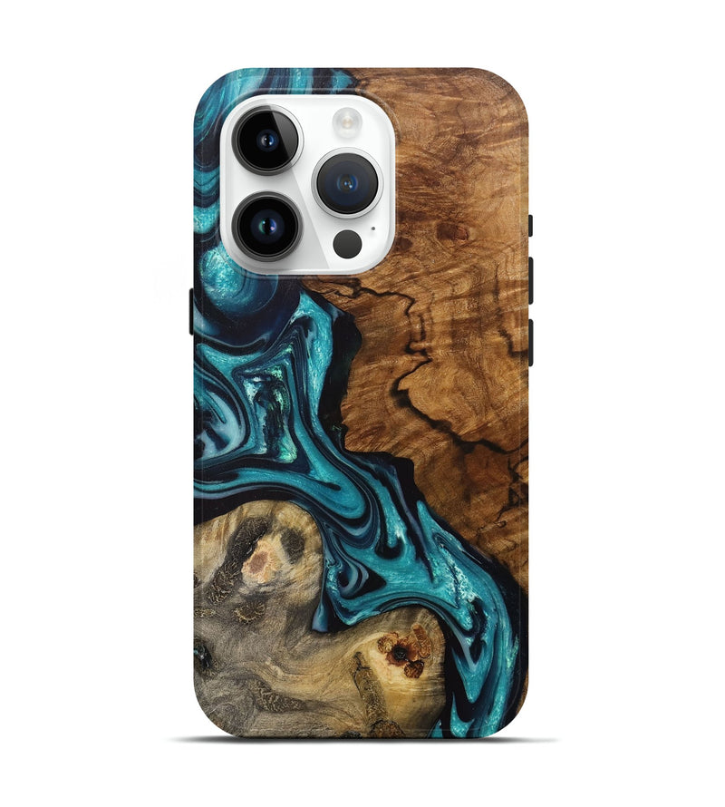 iPhone 15 Pro Wood+Resin Live Edge Phone Case - Gale (Blue, 703782)