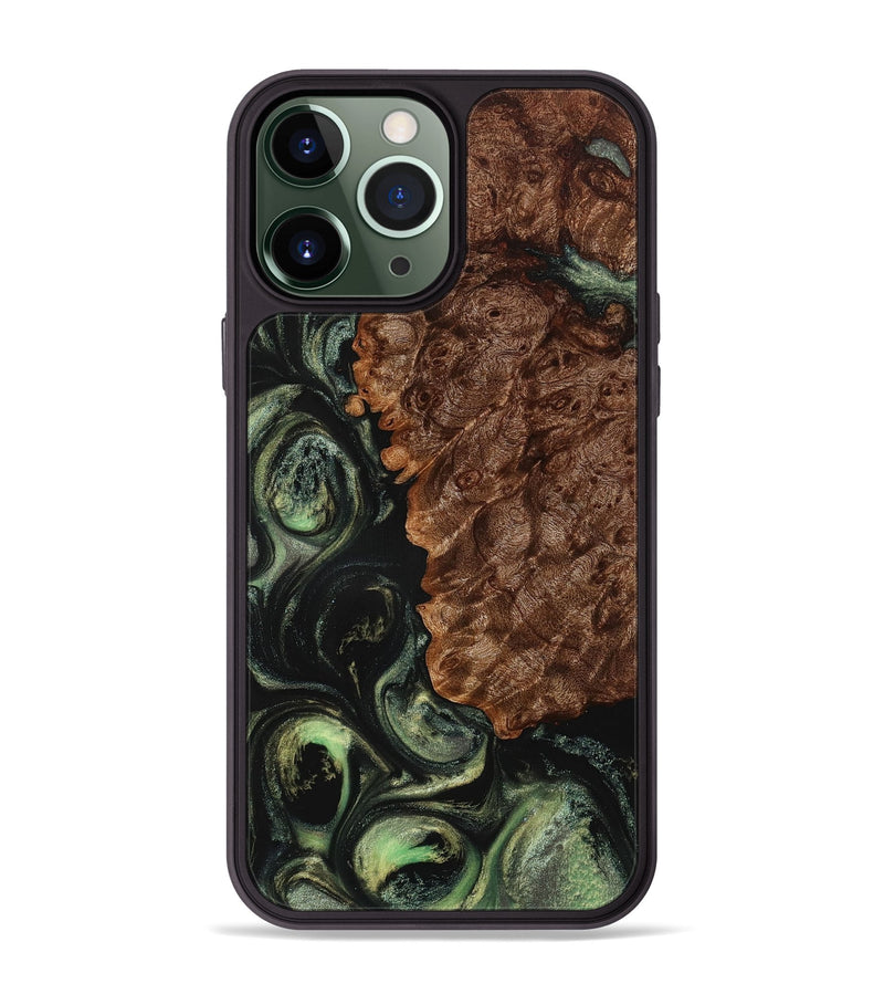 iPhone 13 Pro Max Wood+Resin Phone Case - Chester (Green, 703817)