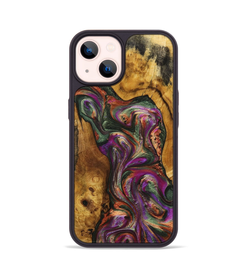 iPhone 14 Wood+Resin Phone Case - Frances (Green, 703822)