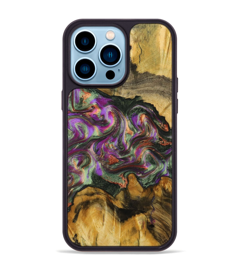 iPhone 14 Pro Max Wood+Resin Phone Case - Erik (Green, 703827)
