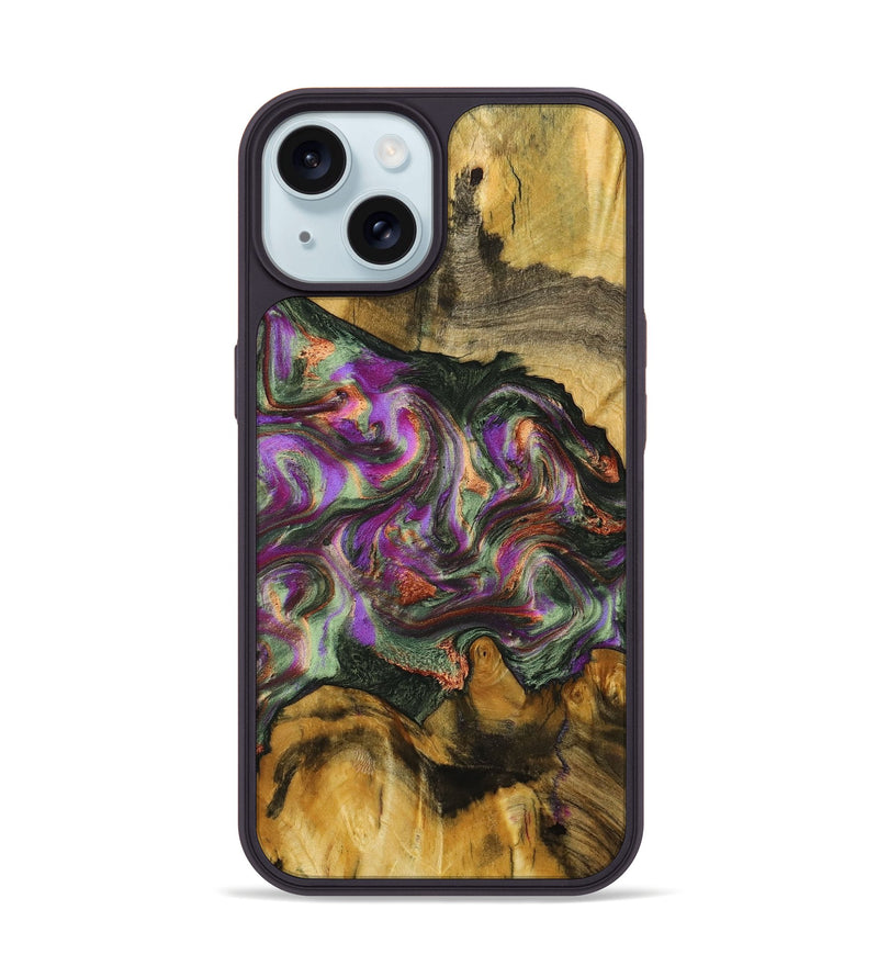 iPhone 15 Wood+Resin Phone Case - Erik (Green, 703827)