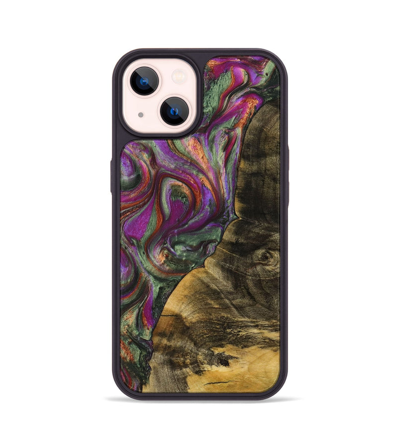iPhone 14 Wood+Resin Phone Case - Elisabeth (Green, 703829)