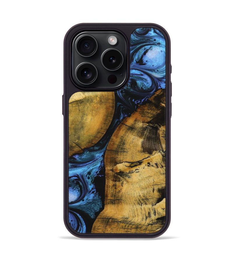 iPhone 15 Pro Wood+Resin Phone Case - Guadalupe (Blue, 703845)