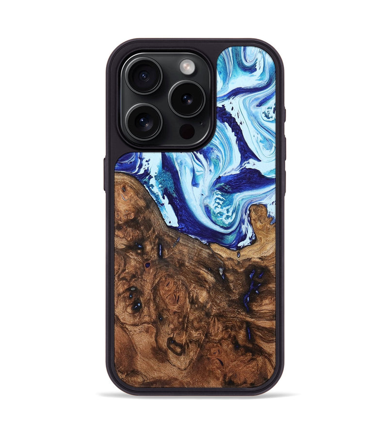 iPhone 15 Pro Wood+Resin Phone Case - Shana (Blue, 703966)