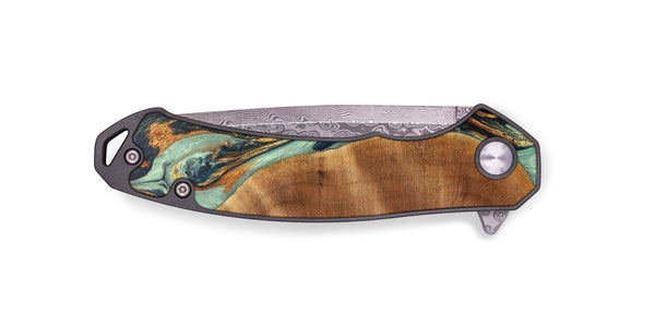EDC Wood+Resin Pocket Knife - Hanna (Teal & Gold, 704191)
