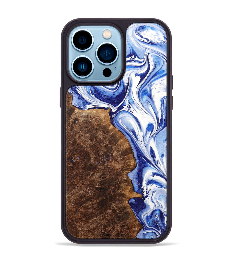 iPhone 14 Pro Max Wood+Resin Phone Case - Nellie (Blue, 704767)