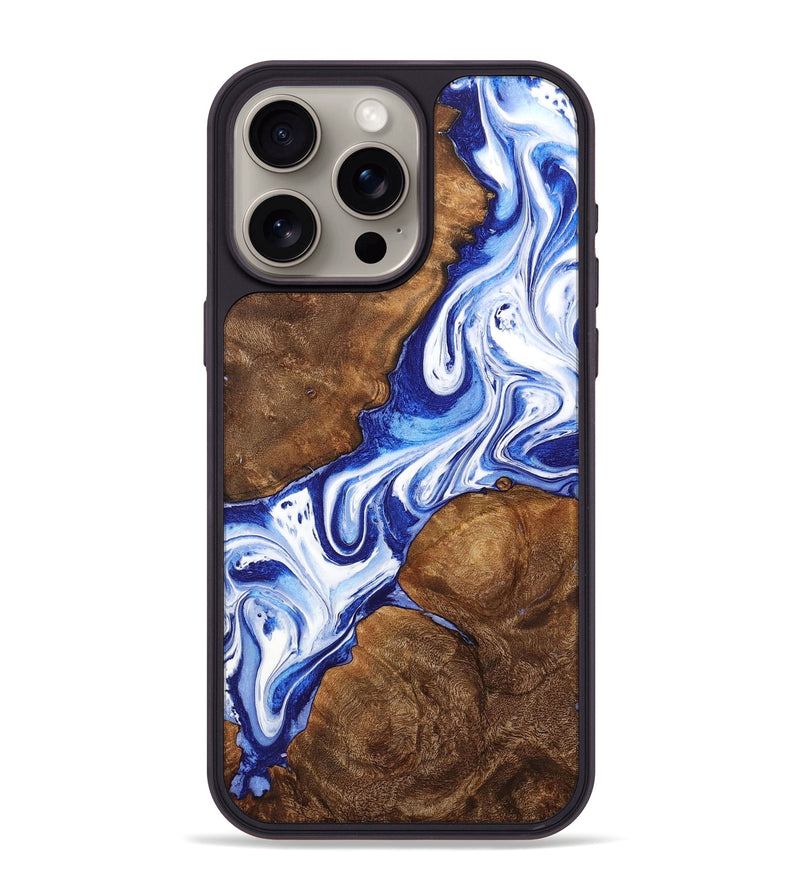 iPhone 15 Pro Max Wood+Resin Phone Case - Bethany (Blue, 704777)