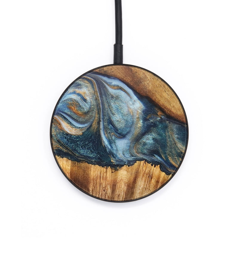 Circle Wood+Resin Wireless Charger - Yvonne (Teal & Gold, 704831)