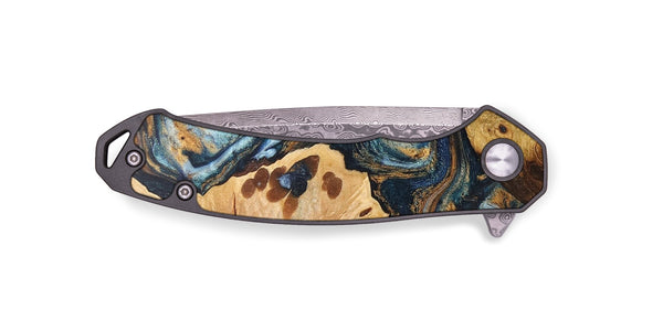 EDC Wood+Resin Pocket Knife - Jonathan (Teal & Gold, 704908)