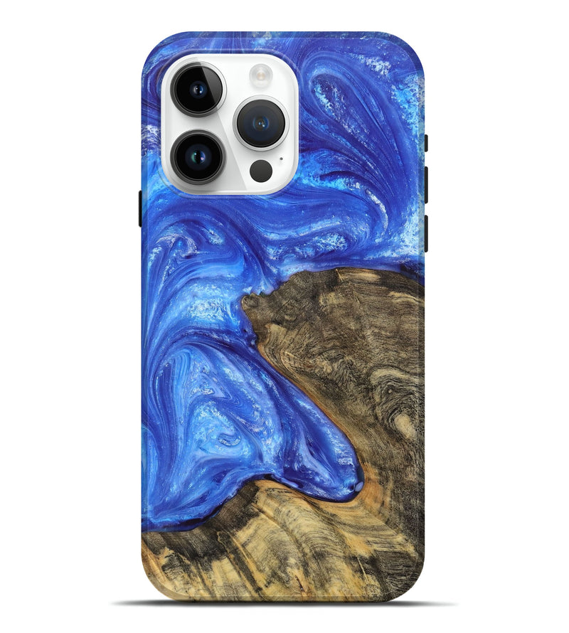 iPhone 15 Pro Max Wood+Resin Live Edge Phone Case - John (Blue, 704989)