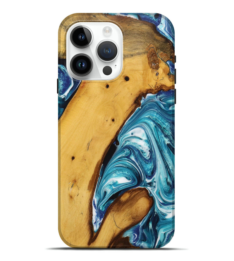 iPhone 15 Pro Max Wood+Resin Live Edge Phone Case - Haylee (Blue, 704991)
