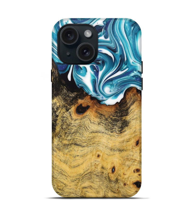 iPhone 15 Wood+Resin Live Edge Phone Case - Ann (Blue, 704992)