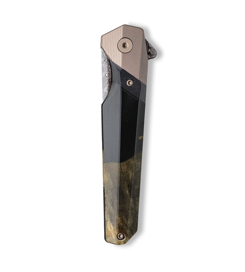 Live Edge Wood+Resin Pocket Knife - Daphne (Pure Black, 705010)