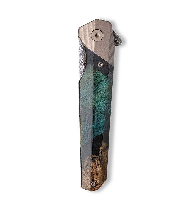 Live Edge Wood+Resin Pocket Knife - Wendi (Pure Black, 705011)