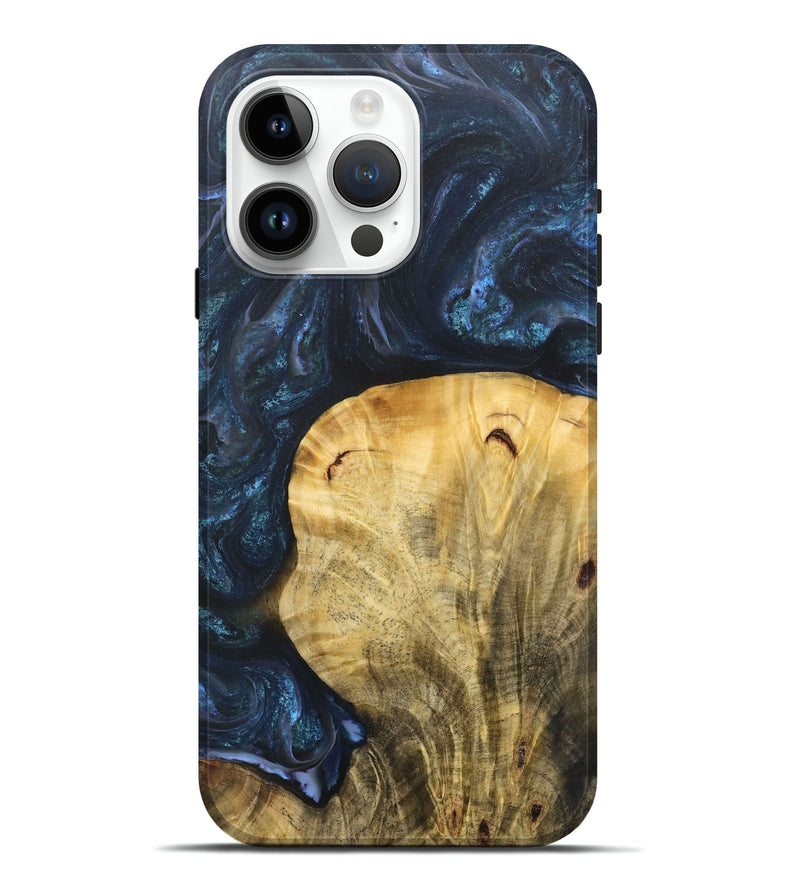 iPhone 15 Pro Max Wood+Resin Live Edge Phone Case - Lance (Blue, 705107)