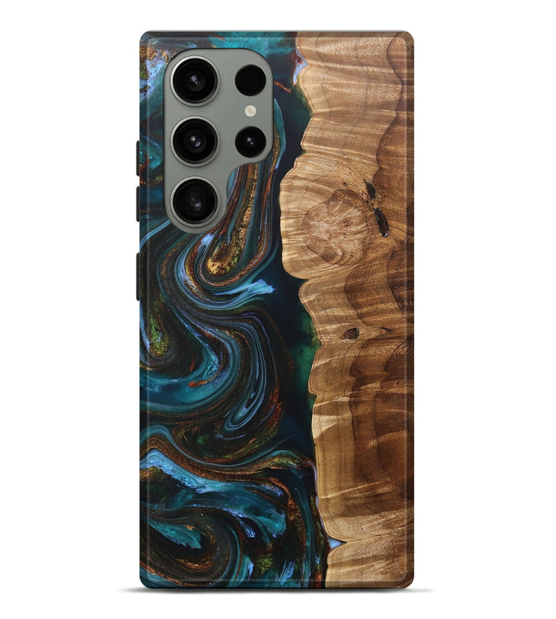 Galaxy S23 Ultra Wood+Resin Live Edge Phone Case - Jake (Teal & Gold, 705108)