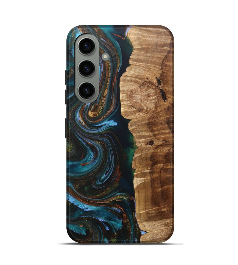 Galaxy S24 Wood+Resin Live Edge Phone Case - Jake (Teal & Gold, 705108)