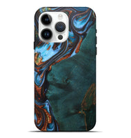 iPhone 15 Pro Max Wood+Resin Live Edge Phone Case - Enrique (Teal & Gold, 705223)