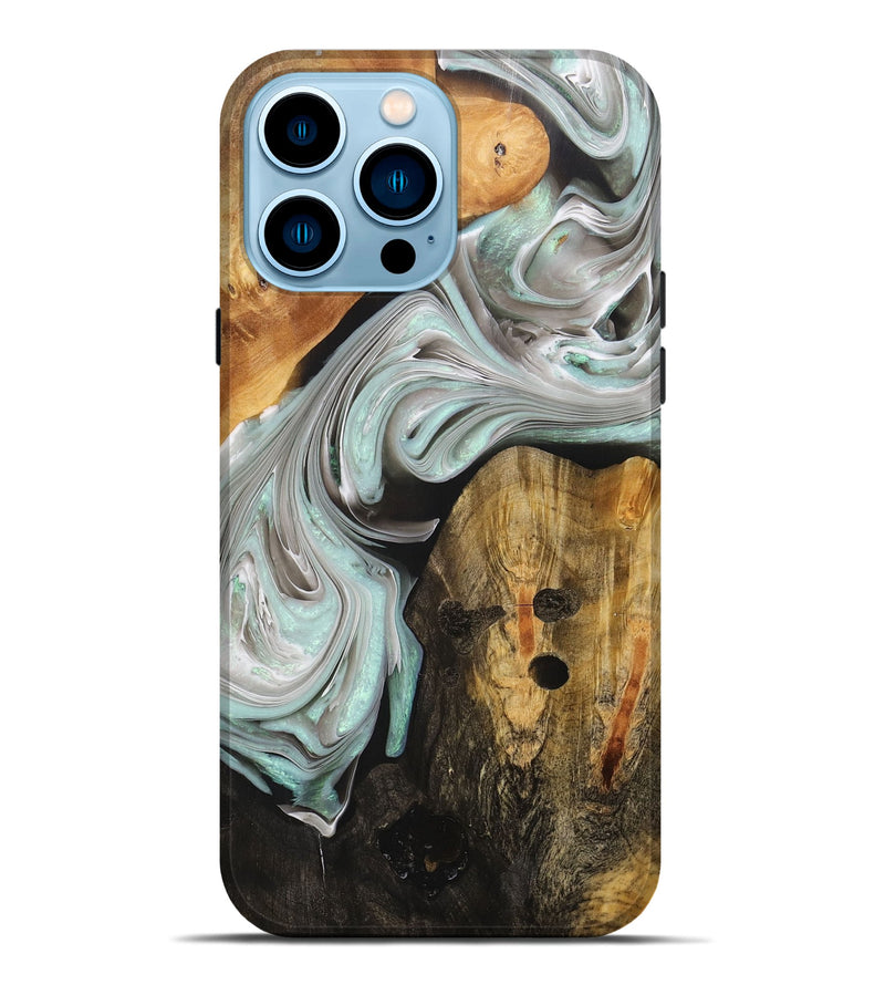 iPhone 14 Pro Max Wood+Resin Live Edge Phone Case - Braxton (Black & White, 705226)