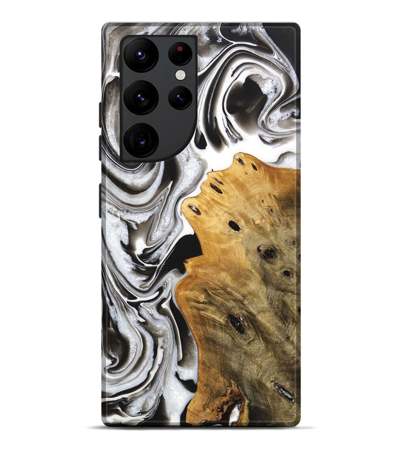Galaxy S22 Ultra Wood+Resin Live Edge Phone Case - Gladys (Black & White, 705228)