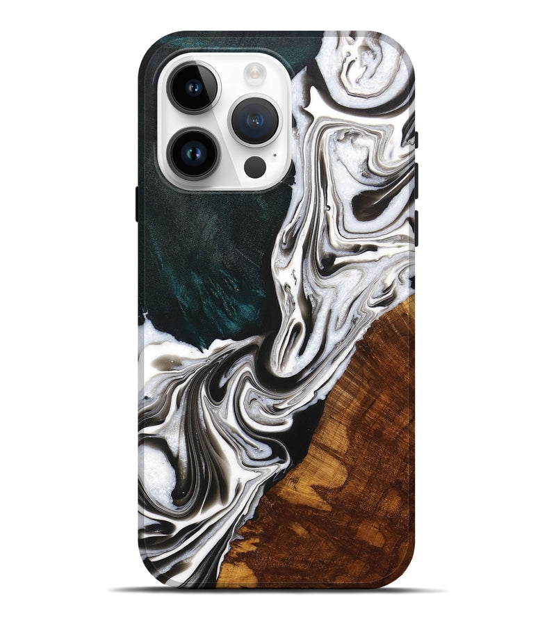 iPhone 15 Pro Max Wood+Resin Live Edge Phone Case - Amanda (Black & White, 705229)