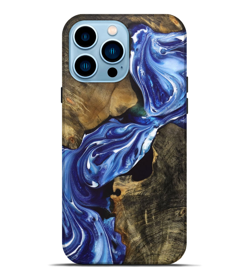 iPhone 14 Pro Max Wood+Resin Live Edge Phone Case - Conner (Blue, 705233)