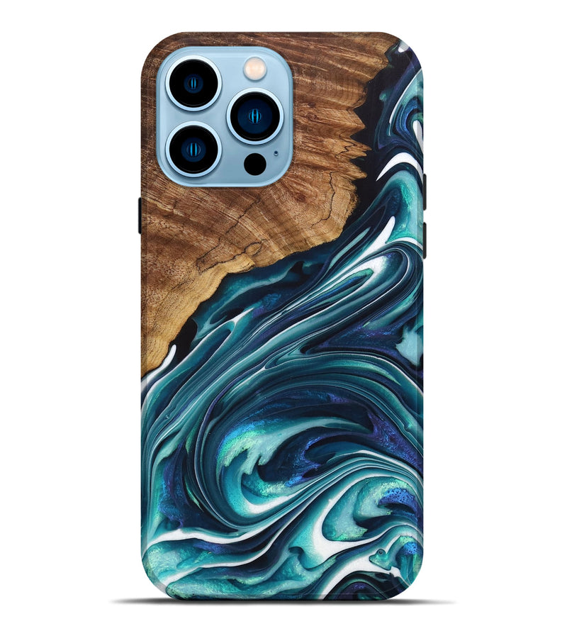 iPhone 14 Pro Max Wood+Resin Live Edge Phone Case - Ali (Blue, 705235)