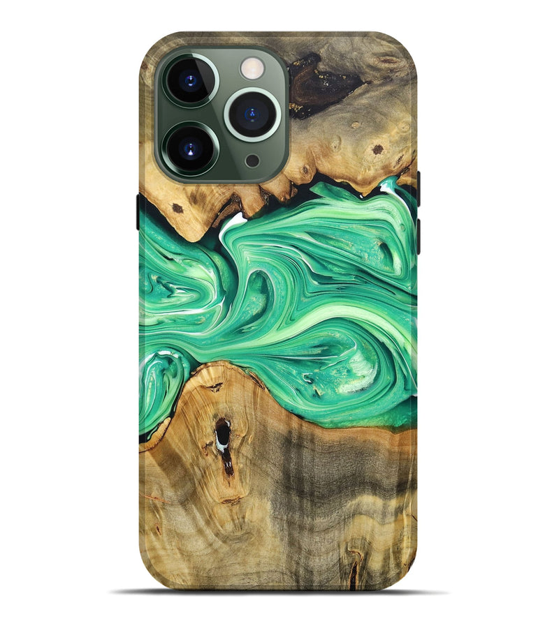 iPhone 13 Pro Max Wood+Resin Live Edge Phone Case - Danny (Green, 705238)