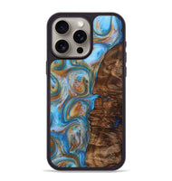 iPhone 15 Pro Max Wood+Resin Phone Case - Raelynn (Teal & Gold, 705306)