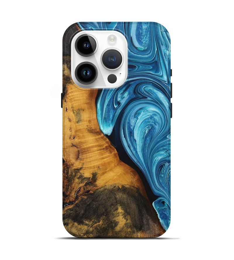 iPhone 15 Pro Wood+Resin Live Edge Phone Case - Sienna (Blue, 705430)