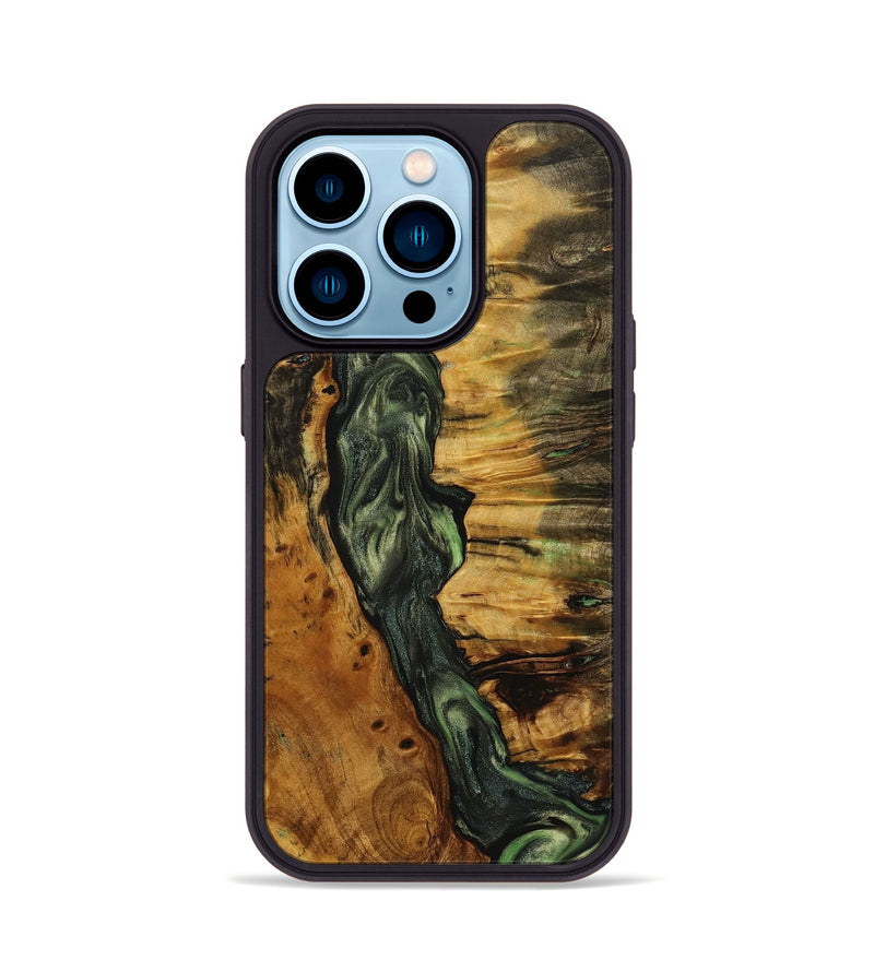 iPhone 14 Pro Wood+Resin Phone Case - Yvonne (Green, 705511)
