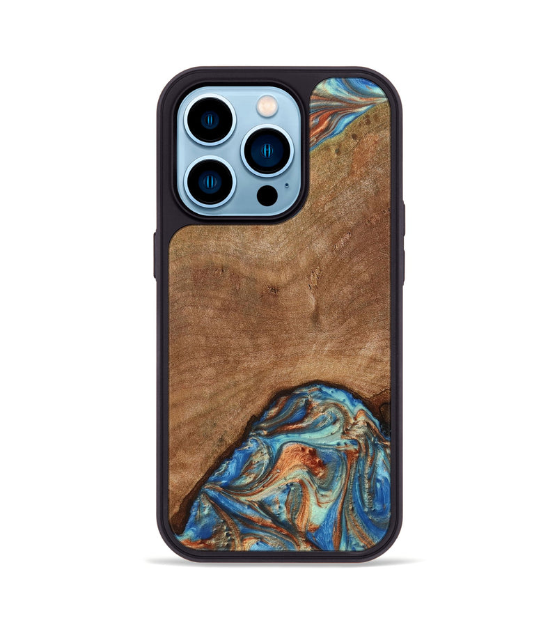 iPhone 14 Pro Wood+Resin Phone Case - Brent (Teal & Gold, 705536)