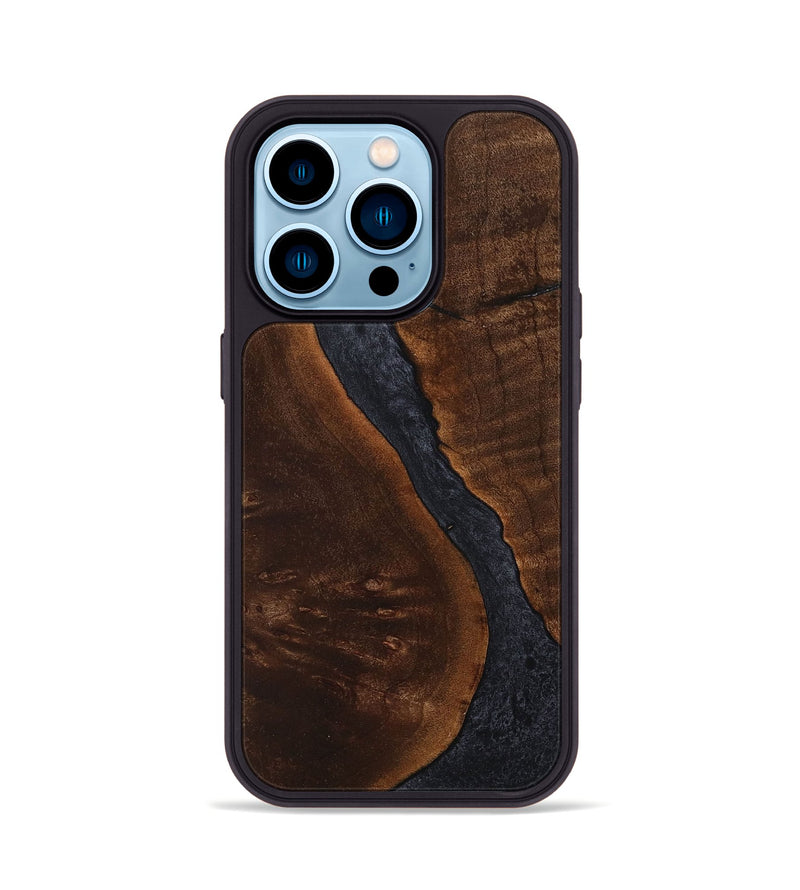 iPhone 14 Pro Wood+Resin Phone Case - Candice (Pure Black, 705560)