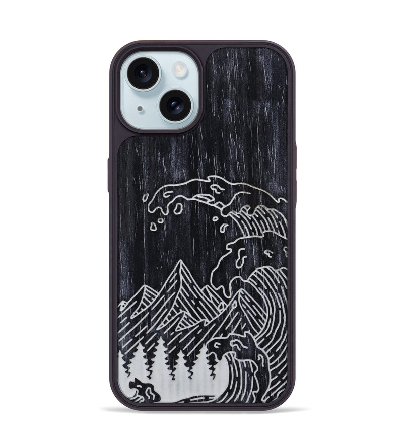 iPhone 15 Wood Phone Case - Wave - Ebony (Curated)