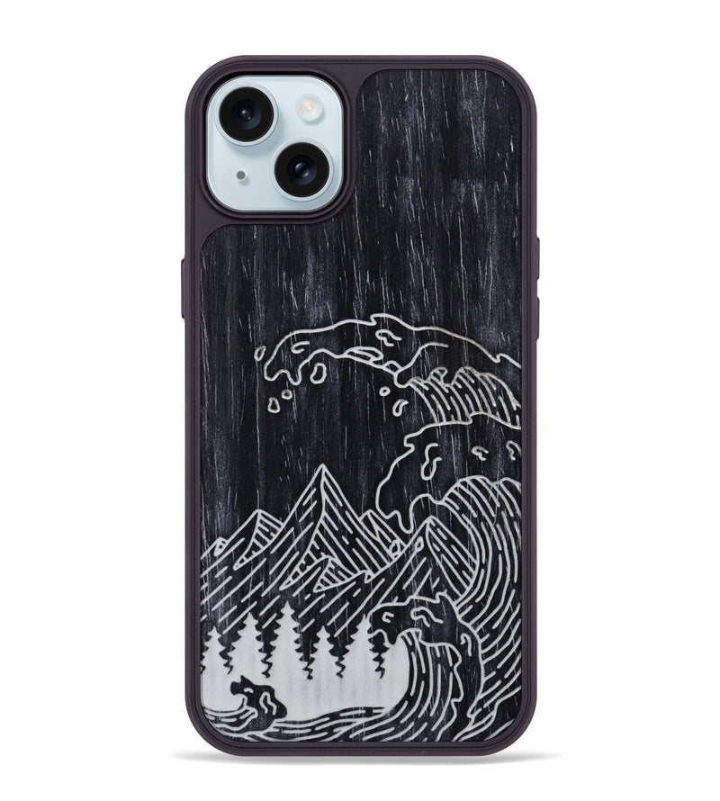 iPhone 15 Plus Wood Phone Case - Wave - Ebony (Curated)