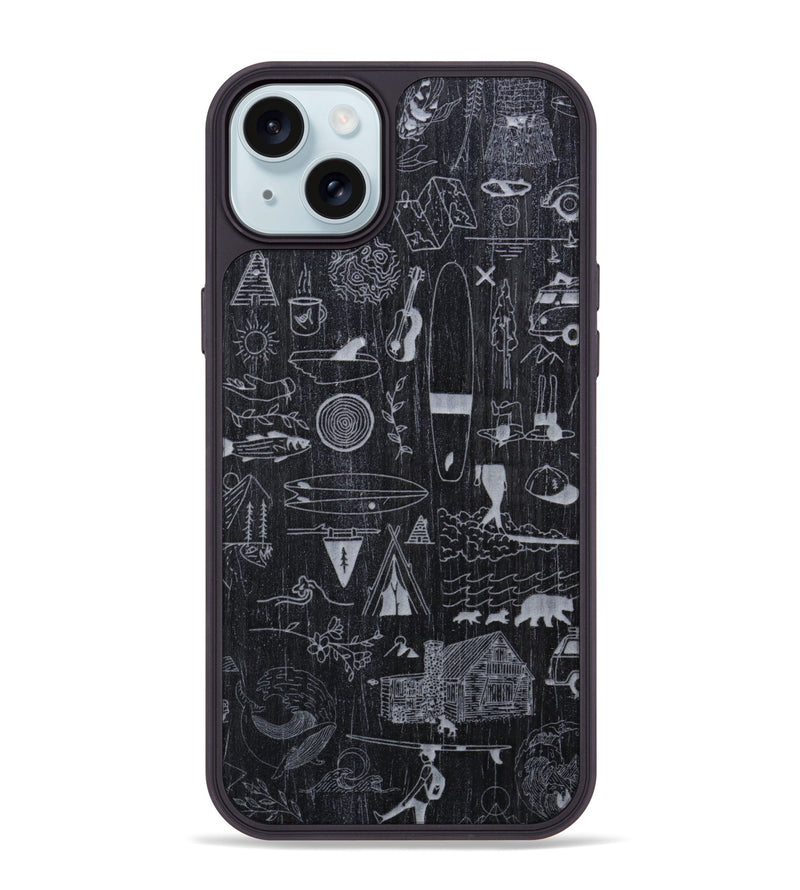 iPhone 15 Plus Wood Phone Case - Collage - Ebony (Curated)