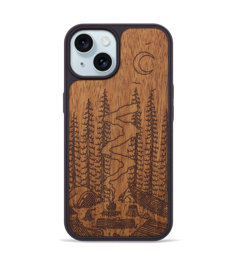 iPhone 15 Wood Phone Case - Camp - Mahogany (Curated)