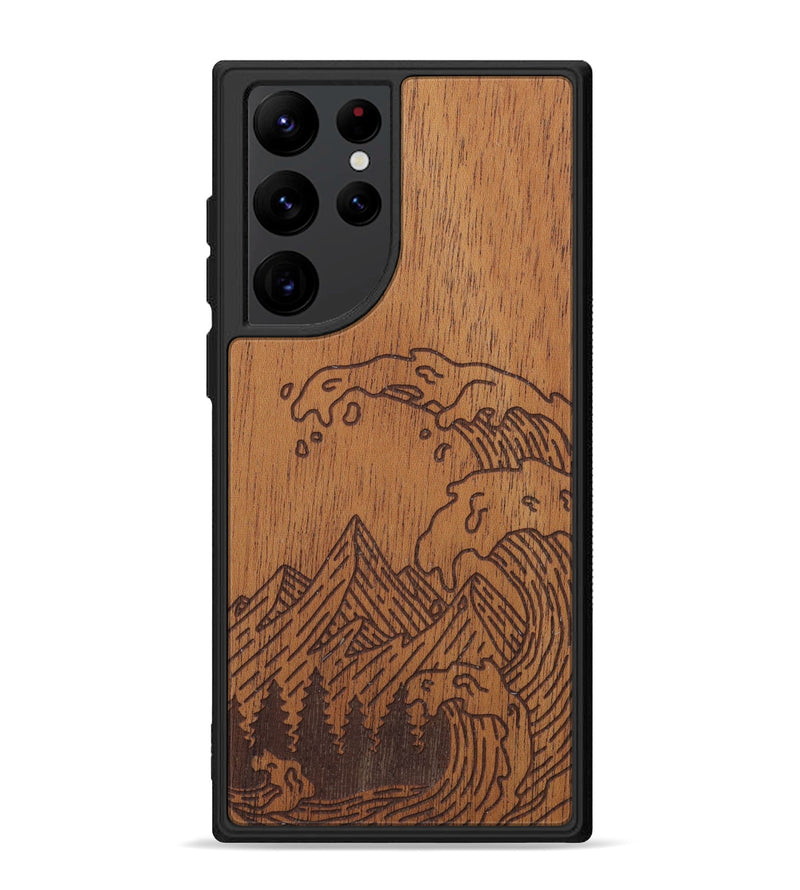 Galaxy S22 Ultra Wood Phone Case - Wave - Mahogany (Curated)