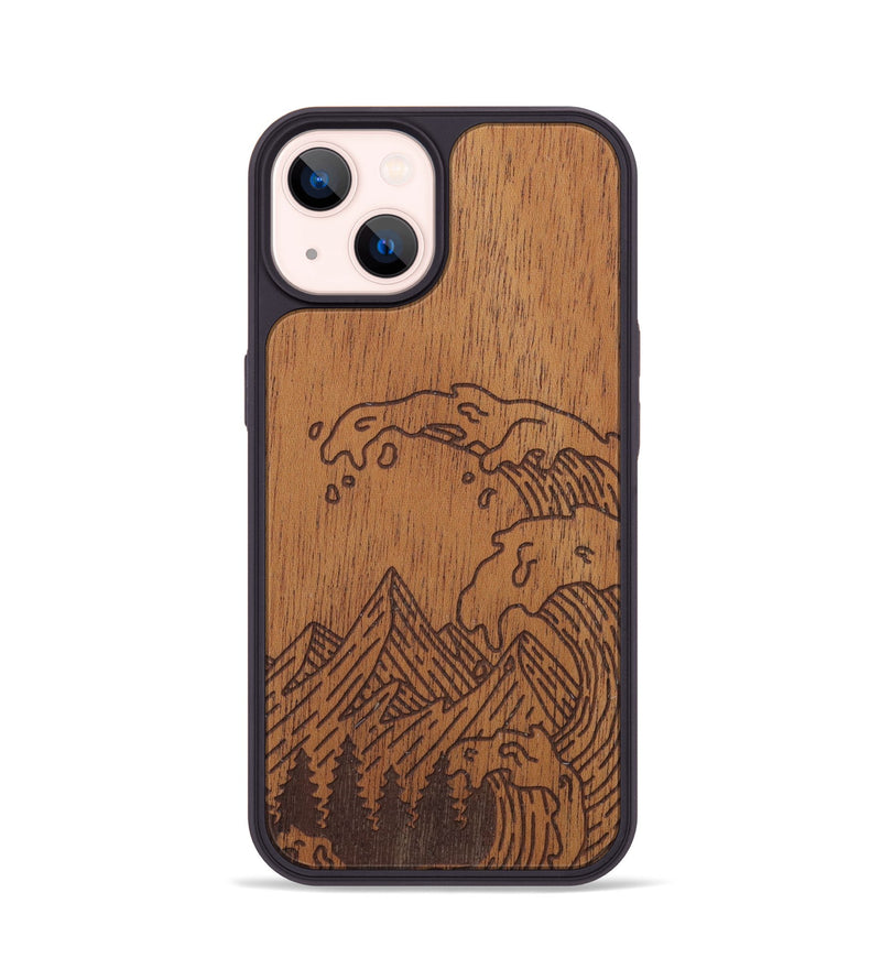 iPhone 14 Wood Phone Case - Wave - Mahogany (Curated)