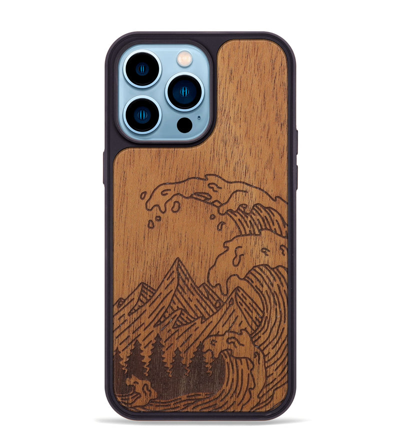 iPhone 14 Pro Max Wood Phone Case - Wave - Mahogany (Curated)