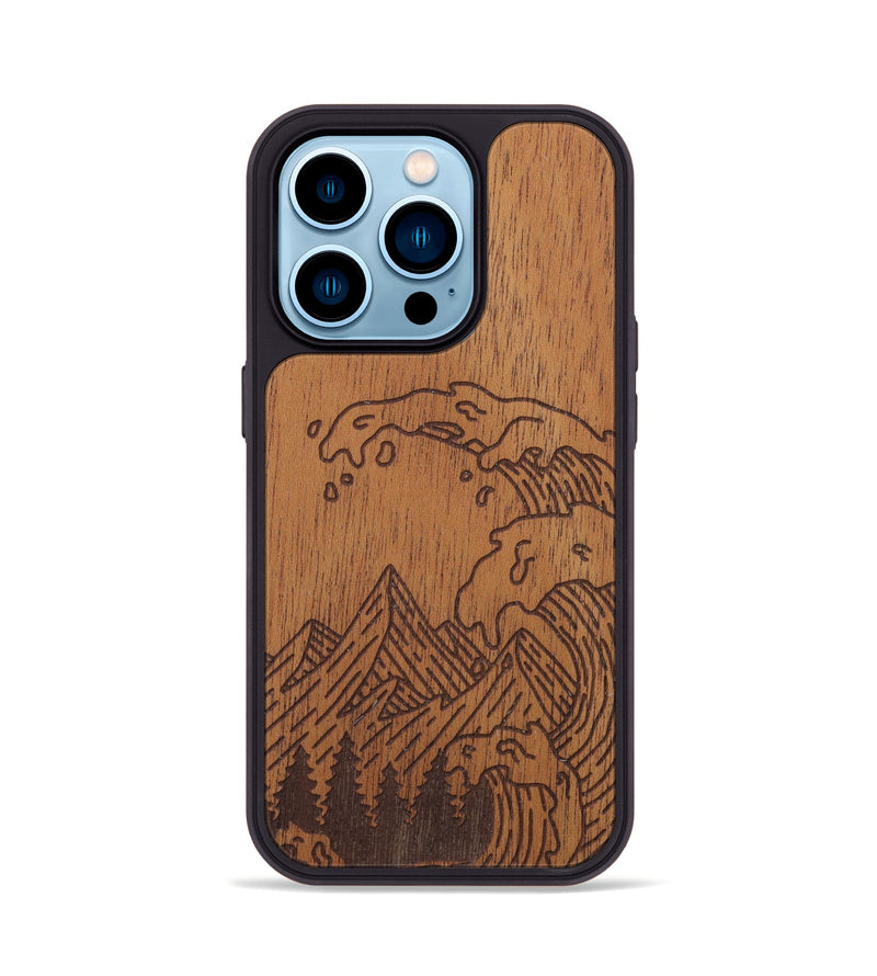 iPhone 14 Pro Wood Phone Case - Wave - Mahogany (Curated)